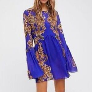 Intimately Free People Symphony Bell Sleeve Swing Dress Blue Mini Women’s Sz XS